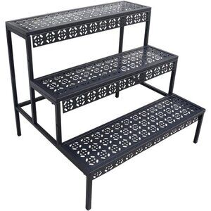 3 Tier Stair Style Large Metal Plant Stand, Garden Display Shelf Flower